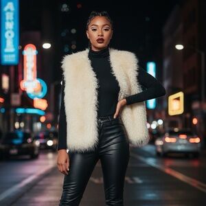 Natural Cream Shearling Flocati Vest - Medium - Vintage